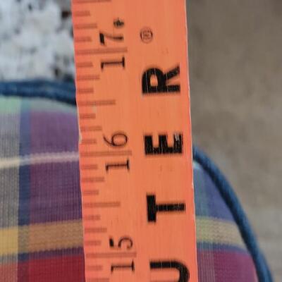 Lot 381: Vintage Plaid & Denim Seat Cushions  (2 are slightly faded)