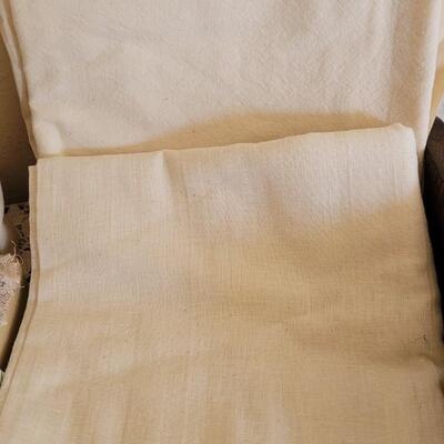 Lot 383: Fabric including Vintage Quilting Squares, Handmade Trim, Sewing Essentials