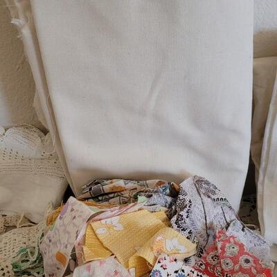 Lot 383: Fabric including Vintage Quilting Squares, Handmade Trim, Sewing Essentials