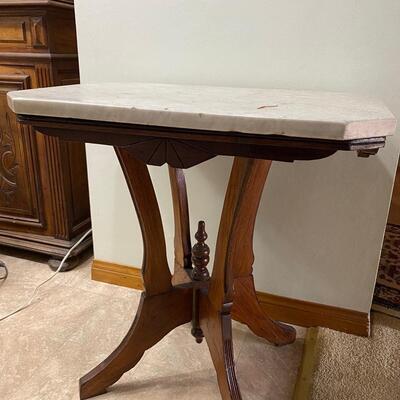 Eastlake Wood and Marble Top End Side Parlor Table