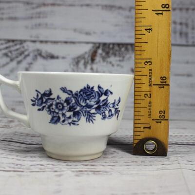 Set of 3 Booths Peony White & Blue Teacup and Saucer Sets