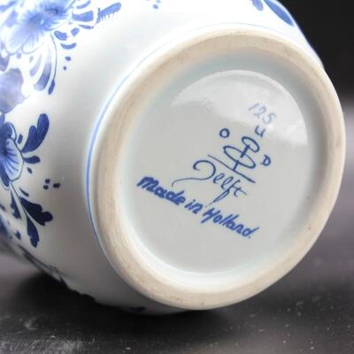 Vintage Ceramic Blue and White Delft Scallop Edge Planter Pot Made in Holland