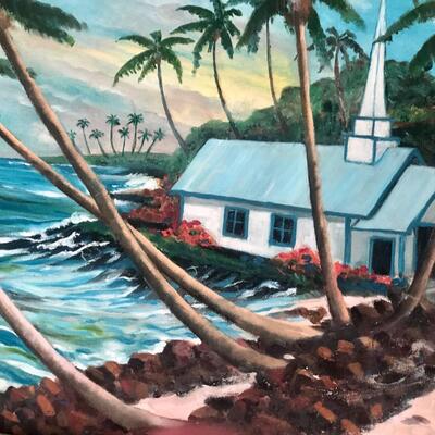 Lot 52 - Original Art, Painting of Chapel in Hawaii