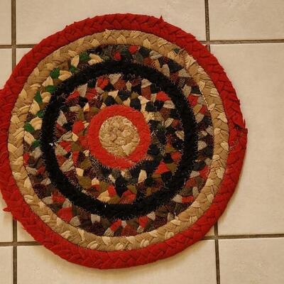 Lot 410: Vintage Round Woven Rug with Red Border