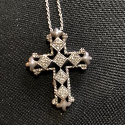 Sterling and Diamond Cross with 24â€ Chain