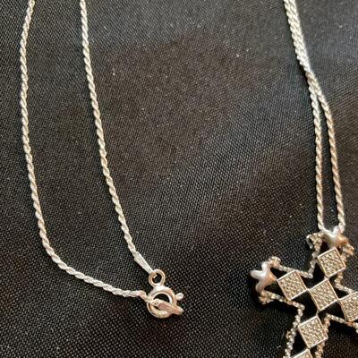 Sterling and Diamond Cross with 24â€ Chain