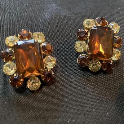 Amber Costume Brooch and Earrings Set