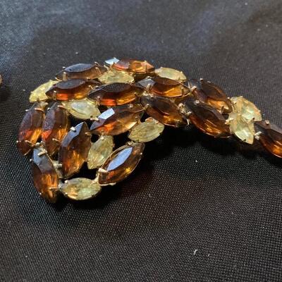 Amber Costume Brooch and Earrings Set
