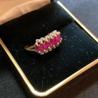 Ruby and Diamond Band Ring Size 4.5 in 10k Gold
