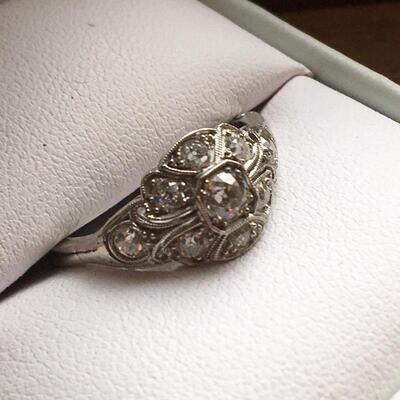 Deco Diamond 14kt Gold Cluster Ring. Size 6.5