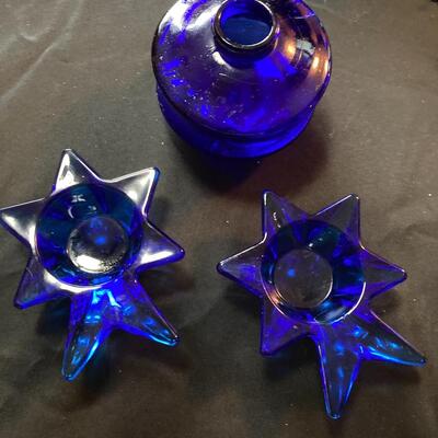 3 piece Cobalt Blue Glass Lot