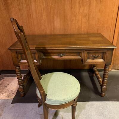 Lot 368: Vintage MCM Century Desk & Cane Back Chair