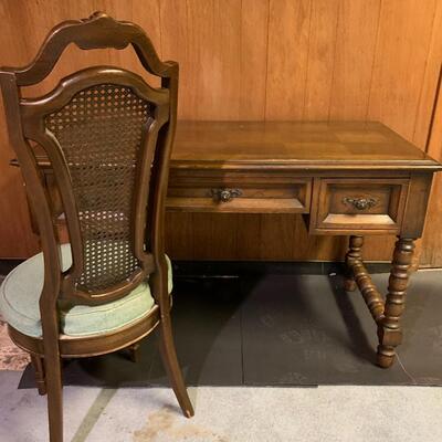 Lot 368: Vintage MCM Century Desk & Cane Back Chair