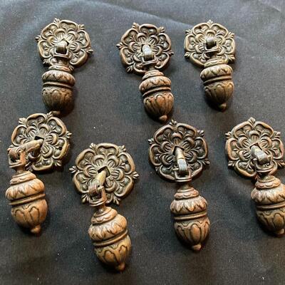 Set of 7 Vintage Metal Acorn Drawer Pulls