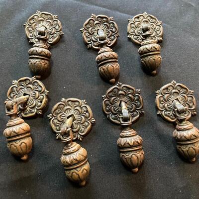 Set of 7 Vintage Metal Acorn Drawer Pulls