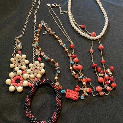 Mixed Necklace and Bracelet Lot with Red Beads and more