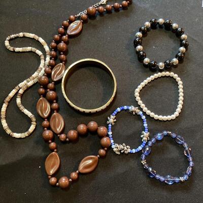 5 pc Necklace and Bracelet Lot with Inlaid Bangle and more