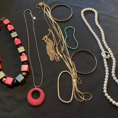 8 pc necklace and bracelet collection with Wood Square Bead necklace and more