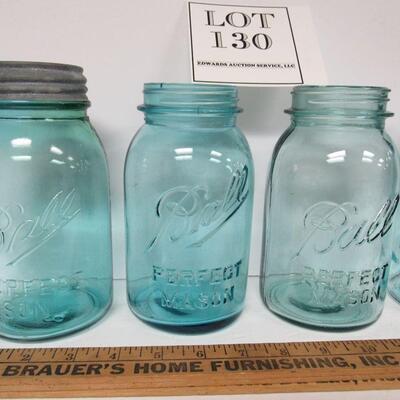 Vintage Aqua Canning Jars, 3 Perfect Masons All Different in Some Way, And 1 Unmarked