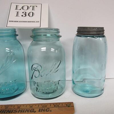 Vintage Aqua Canning Jars, 3 Perfect Masons All Different in Some Way, And 1 Unmarked