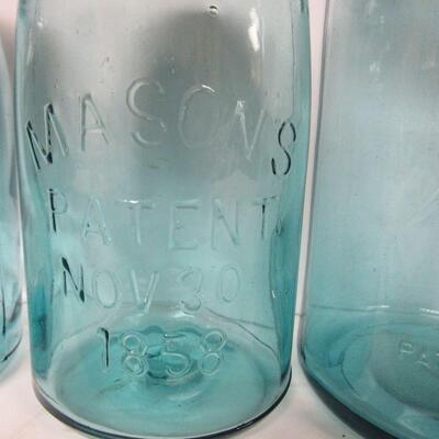 Antique Aqua Canning Jars, Lighter and Darker, Pat 1858, Pat 1908