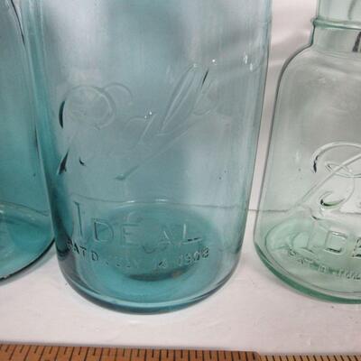 Antique Aqua Canning Jars, Lighter and Darker, Pat 1858, Pat 1908