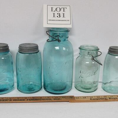 Antique Aqua Canning Jars, Lighter and Darker, Pat 1858, Pat 1908