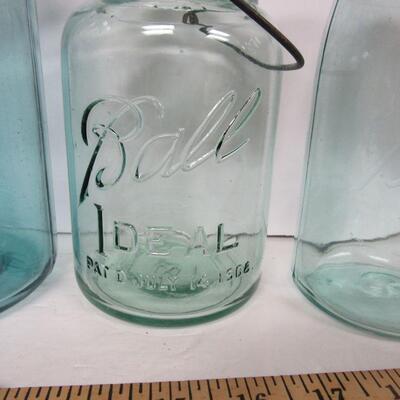 Antique Aqua Canning Jars, Lighter and Darker, Pat 1858, Pat 1908