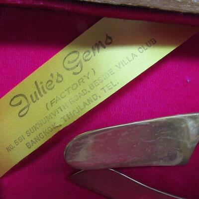 Vintage Brass (?) and Wood Cake and Ice Cream Flatware Set, Julies Gems Factory, Bankok Thailand