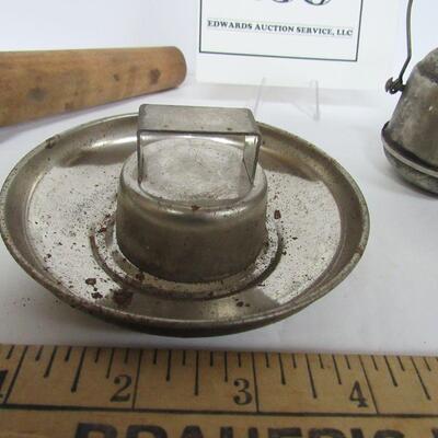 Vintage Ashtray Match Holder, Spigot Part, and Little Metal Hanging Bottle