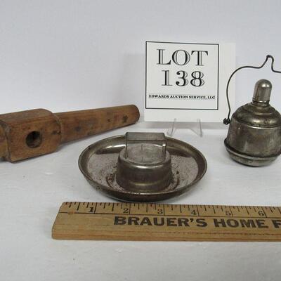 Vintage Ashtray Match Holder, Spigot Part, and Little Metal Hanging Bottle