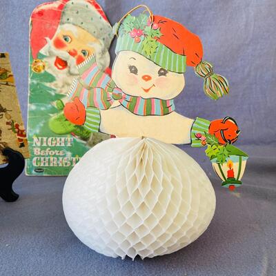 AA    VINTAGE CHRISTMAS PAPER GIFT BOX BOOK & HONEY COMB SNOWMAN