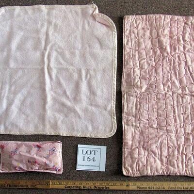 Vintage Doll Bed Pillow, Quilt, Blanket