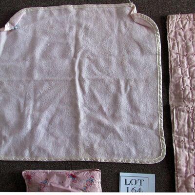 Vintage Doll Bed Pillow, Quilt, Blanket