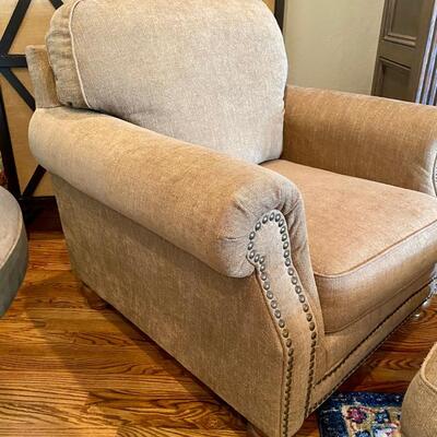 Ashley Furniture Accent Chair and Ottoman with Nailhead Trim