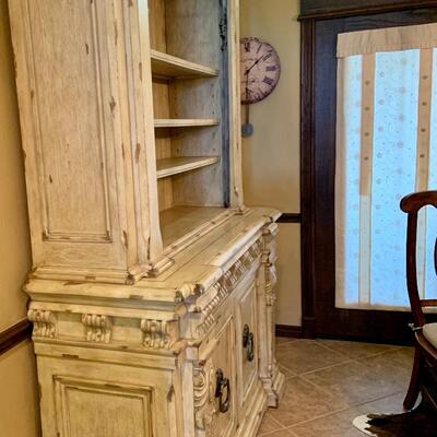 Heavy Wood Distressed Hutch with Metal Accents
