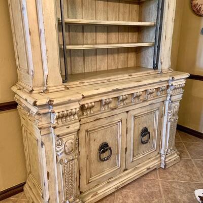 Heavy Wood Distressed Hutch with Metal Accents