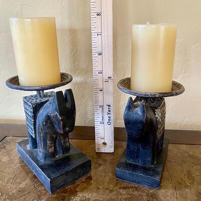 Pair Pier 1 Iron Donkey Candlesticks and Candles