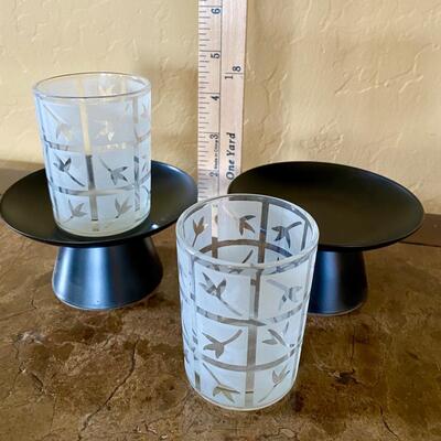 Pair Party Lite Glass Votive Holders and Stands