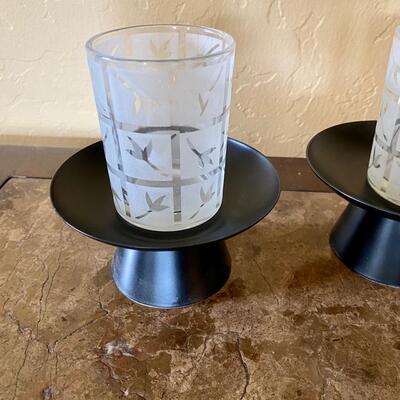 Pair Party Lite Glass Votive Holders and Stands
