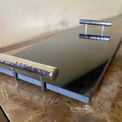 Crate and Barrel Marble Serving Tray with Silver Handles