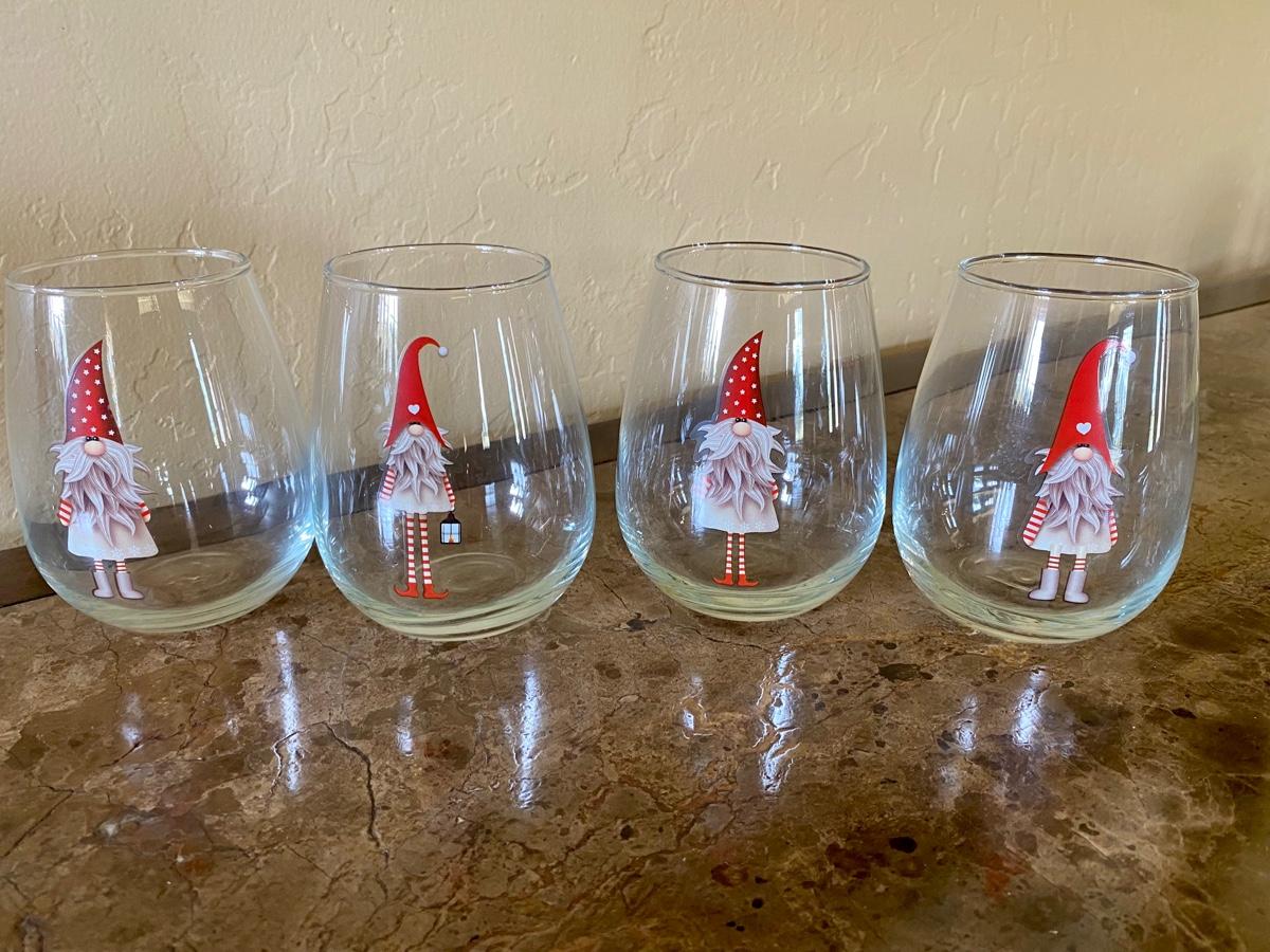 Glass 18oz Holiday Stemless Wine Glasses Set/4