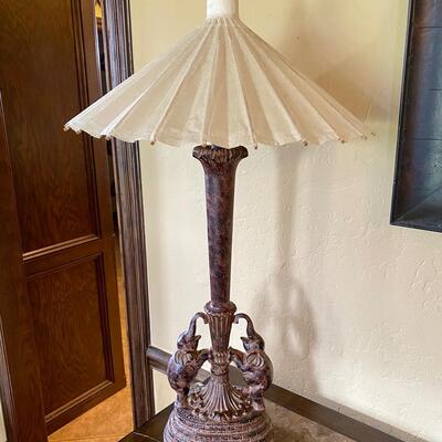 Unique Elephant Lamp with Heavy Base and Paper Umbrella Shade