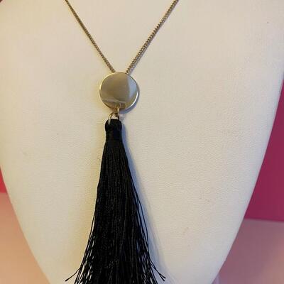Long Gold Necklace with Black Tassel