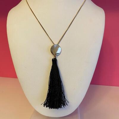 Long Gold Necklace with Black Tassel