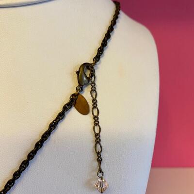 Long Jewel and Brass Pendant Necklace
