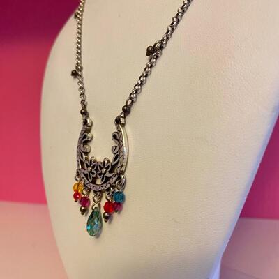 Brighton Swarovski Multi Color Crystal Drop Floral Pendant Horseshoe Necklace