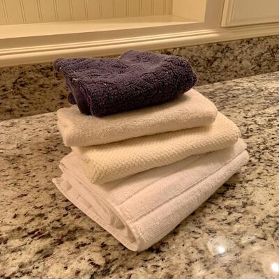 Assorted wash rags and hand towel