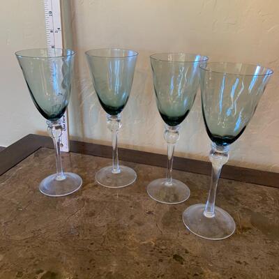 Set of 4 Blue Tinted Glass Water Goblets