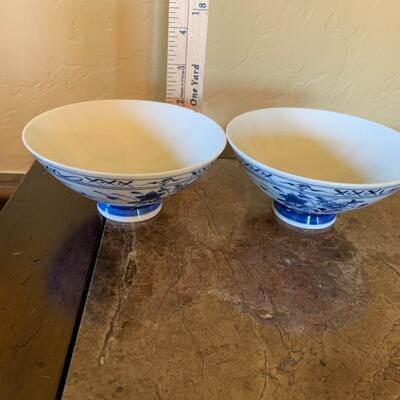 Vintage Blue and White Rice Bowls